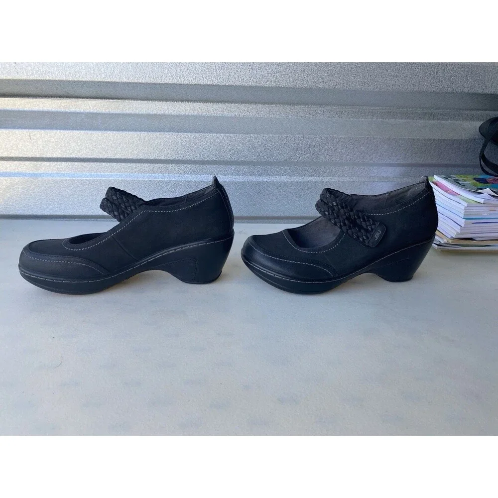 JBU by Jambu Emerald Women's Wedge Mary Jane Pumps Black Size 8M Braided Vegan